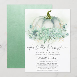 Dusty Blue Succulents Pumpkin Fall Baby Dusche Einladung