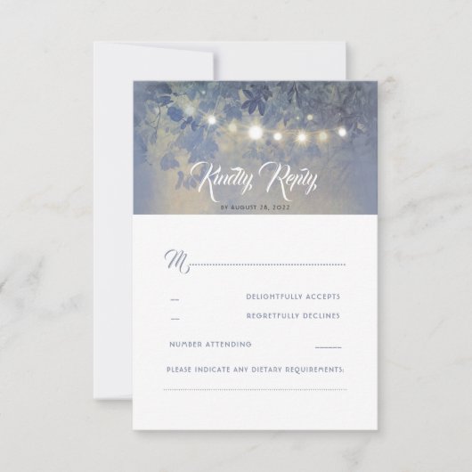Dusty Blue Summer Night Rustic Wedding RSVP (Vorderseite)