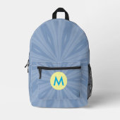 Dusty Blue Sunburst Mit Monogramm Bedruckter Rucksack (Vorderseite)
