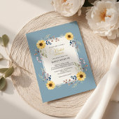 Dusty Blue Sunflower Bridal Shower Gold Frame Einladung