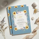 Dusty Blue Sunflower Bridal Shower Gold Frame Einladung
