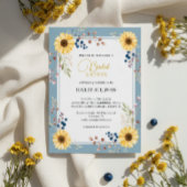 Dusty Blue Sunflower Bridal Shower Gold Frame Einladung
