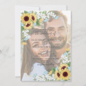 Dusty Blue Sunflower Vellum Overlay Foto Hochzeit Einladung (Vorderseite)