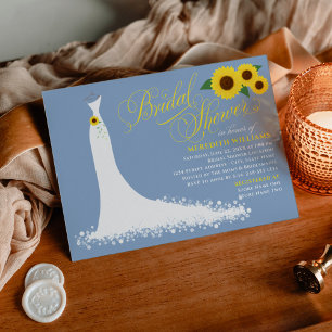 Dusty Blue Sunflower Wedding Gown Brautparty Einladung