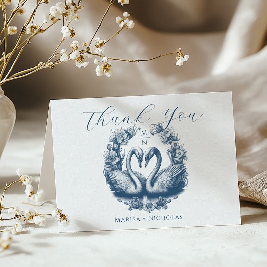 Dusty Blue Swan Lake Wedding Danke Card