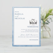 Dusty Blue Swan Lake Wedding Einladung (Stehend Vorderseite)