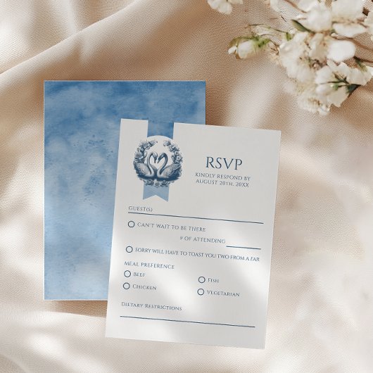 Dusty Blue Swan Wedding RSVP Card