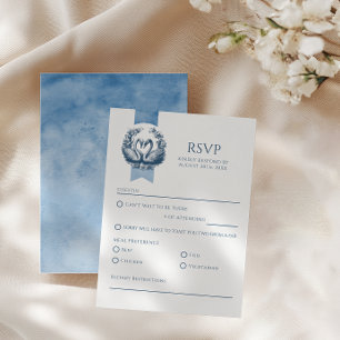 Dusty Blue Swan Wedding RSVP Card Karte