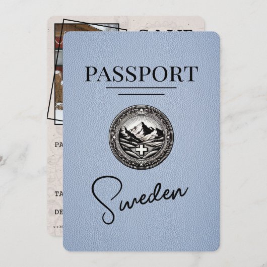 Dusty Blue Sweden Passport Save the Date (Vorne/Hinten)