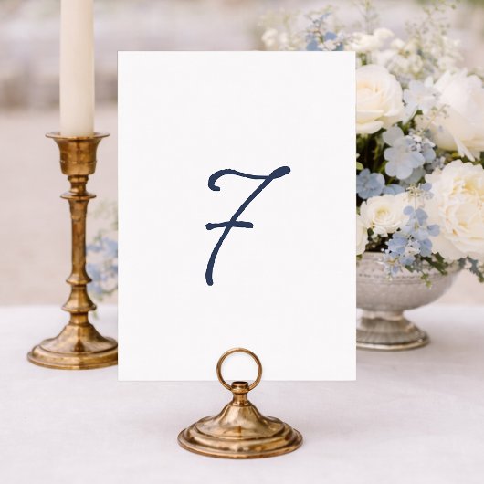 Dusty Blue Table 7 – French Stripe Wedding Einladung