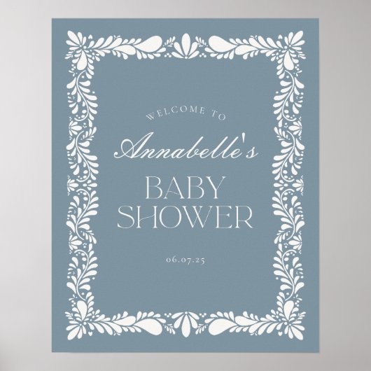Dusty Blue Talavera Fiesta Baby Dusche Willkommen Poster (Vorne)