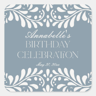 Dusty Blue Talavera Spanish Fiesta Birthday Gevor Quadratischer Aufkleber