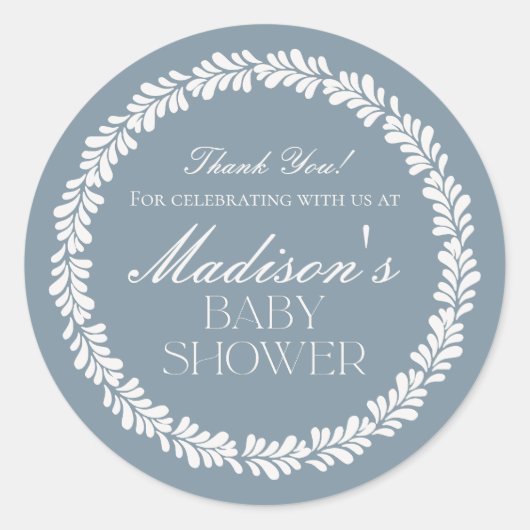 Dusty Blue Talavera Spanish Fiesta Boy Baby Dusche Runder Aufkleber (Vorderseite)