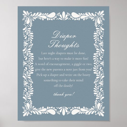 Dusty Blue Talavera Tile Diaper Gedanken Dusche Poster (Vorne)