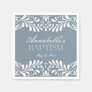 Dusty Blue Talavera Tile Fiesta Boy Baptisse Serviette