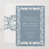 Dusty Blue Talavera Tile Fiesta Boy Birthday Party Einladung (Vorne/Hinten)