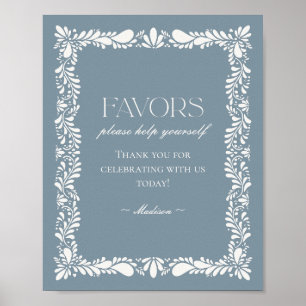 Dusty Blue Talavera Tile Fiesta Favors Zeichen Poster