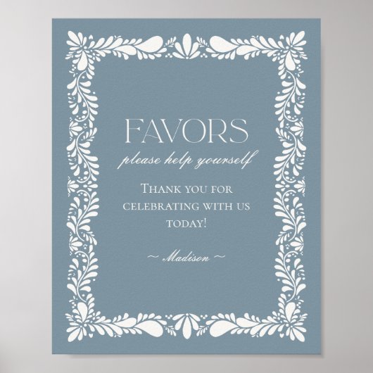 Dusty Blue Talavera Tile Fiesta Favors Zeichen Poster (Vorne)