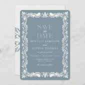 Dusty Blue Talavera Tile Fiesta Save the Date Einladung (Vorne/Hinten)