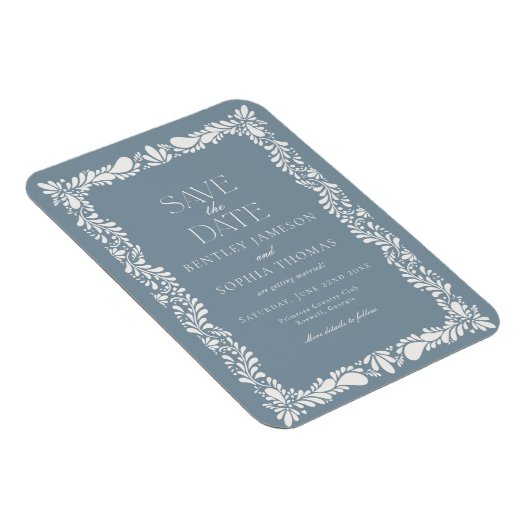 Dusty Blue Talavera Tile Fiesta Save the Date Magnet (Rechte Seite)