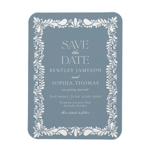 Dusty Blue Talavera Tile Fiesta Save the Date Magnet (Vertikal)
