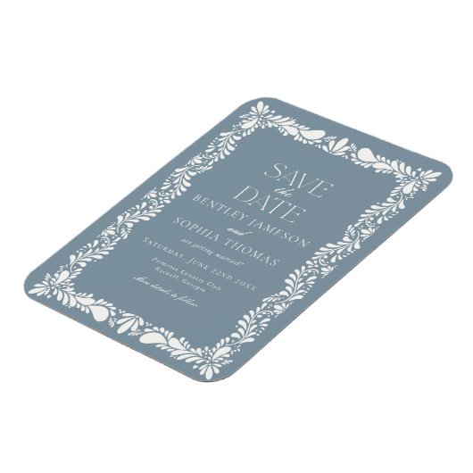 Dusty Blue Talavera Tile Fiesta Save the Date Magnet (Linke Seite)