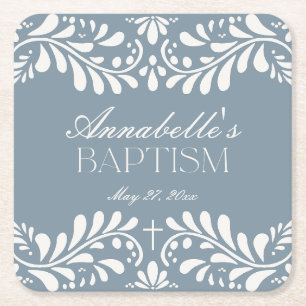 Dusty Blue Talavera Tile Spanish Fiesta Taufe Rechteckiger Pappuntersetzer