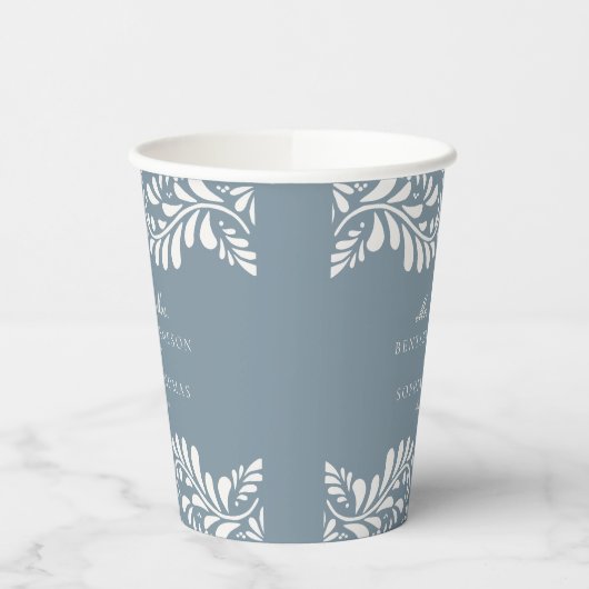 Dusty Blue Talavera Tile Spanish Fiesta Wedding Pappbecher (Links)