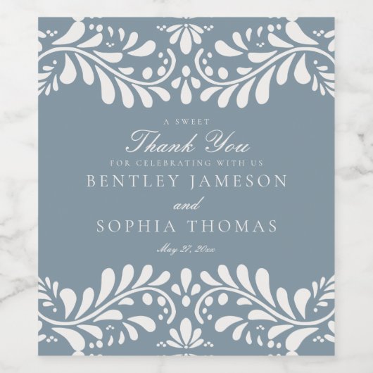 Dusty Blue Talavera Tile Style Fiesta Wedding Weinetikett (Einzelnes Label)