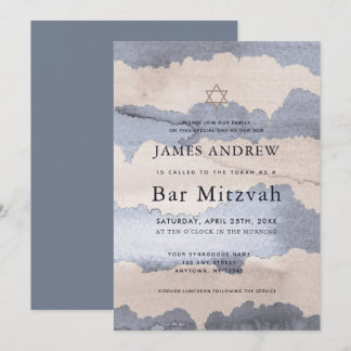 Dusty Blue & Tan Watercolor Bar Mitzvah Einladung