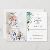 Dusty Blue Taufe Einladung (Vorderseite)
