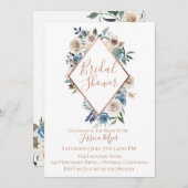 Dusty Blue Taupe Blumendusche Einladung (Vorne/Hinten)