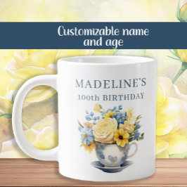 Dusty Blue Teacup Gelbe Blumen Jumbo-Tasse