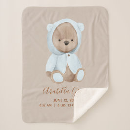 Dusty Blue Teddy Bear Baby Birth Stats Sherpadecke