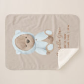 Dusty Blue Teddy Bear Baby Birth Stats Sherpadecke (Vorderseite (Horizontal))