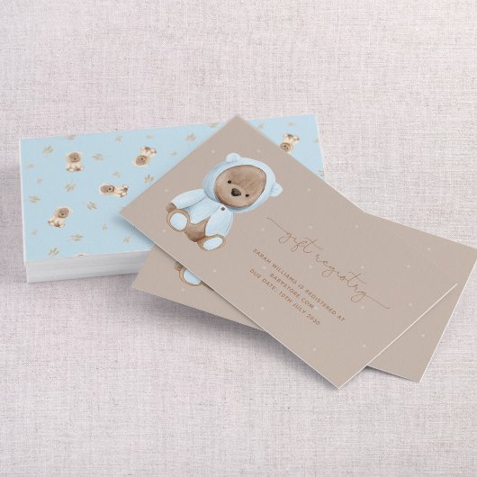 Dusty Blue Teddy Bear Baby Shower Registriernummer Visitenkarte