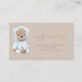 Dusty Blue Teddy Bear Baby Shower Registriernummer Visitenkarte (Vorderseite)