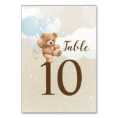 Dusty Blue Teddy Bear Balloon Baby Shower Tischnummer (Vorderseite)