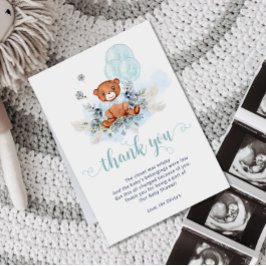 Dusty Blue Teddy Bear Balloon Babydusche Dankeskarte