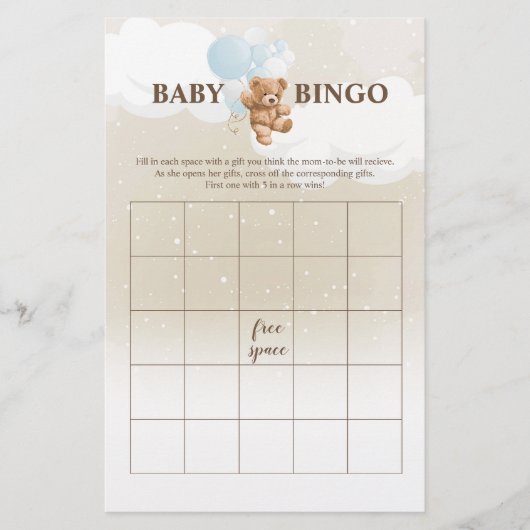 Dusty Blue Teddy Bear BINGO Baby Showspiele Flyer (Vorne)