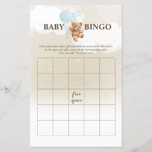 Dusty Blue Teddy Bear BINGO Baby Showspiele Flyer (Vorne)