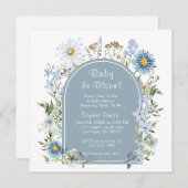 Dusty Blue Tee Party Baby in Bloom Baby Dusche Einladung (Vorne/Hinten)