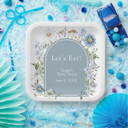 Dusty Blue Tee Party Baby in Bloom Baby Dusche Pappteller (Party)