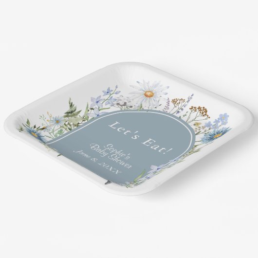 Dusty Blue Tee Party Baby in Bloom Baby Dusche Pappteller (Gewinkelt)