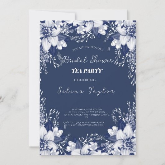 Dusty Blue Tee Party Brautparty Einladung (Vorderseite)