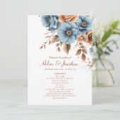 Dusty Blue Terracotta Floral Boho Hochzeit Programm (Stehend Vorderseite)
