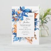 Dusty Blue Terracotta Rust Boho Elegant Wedding Einladung (Stehend Vorderseite)