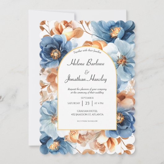 Dusty Blue Terracotta Rust Elegante Hochzeit auf d Einladung (Vorderseite)