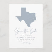Dusty Blue Texas Staat Karte QR-Code Save the Date (Vorderseite)
