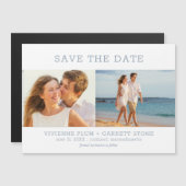 Dusty Blue Text 2 Foto Wedding Save the Date Magneteinladung (Vorne/Hinten)